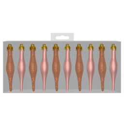 Christmas Decoration 10 Pack 90mm Glitter / Plain Droplets - Rose Gold