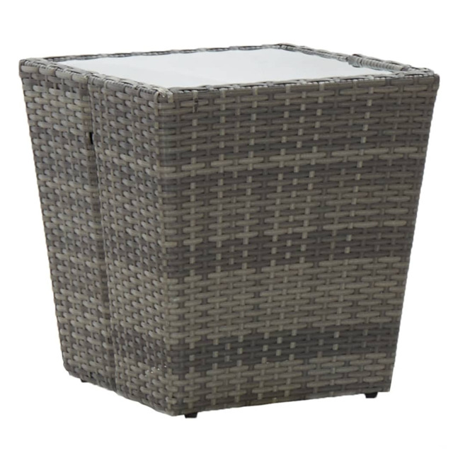 Tea Table Grey Pe Rattan Steel Tempered Glass 41.5x41.5x43cm Outdoor