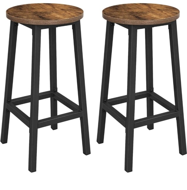 Vasagle Bar Stool Set Of 2 Round Chair High Kitchen Seat Steel Frame