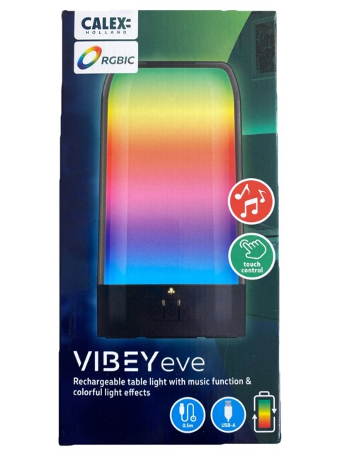Calex Rgbic Vibey Eve Rechargeable Table Light + Light Effect + Music