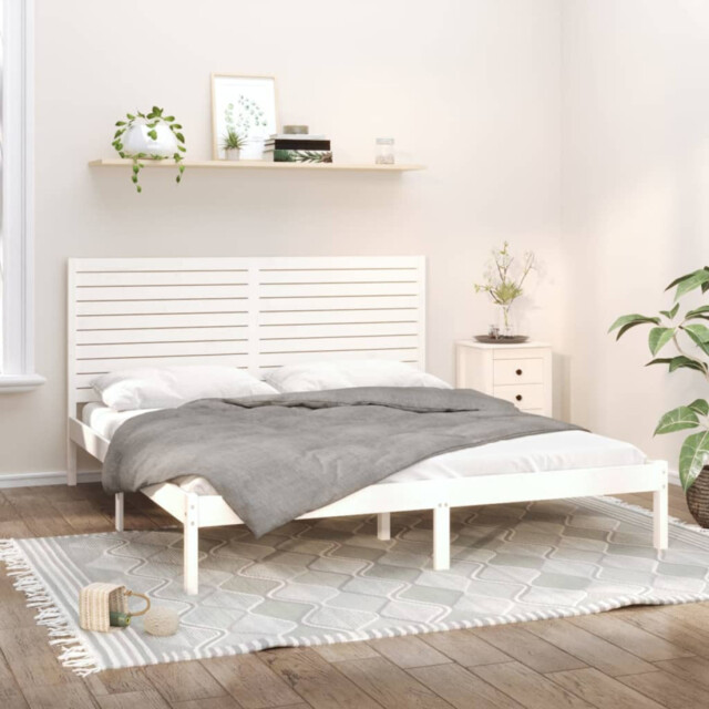 Bed Frame Extra Long Solid Pine White 90x210 Cm Slatted Base Headboard