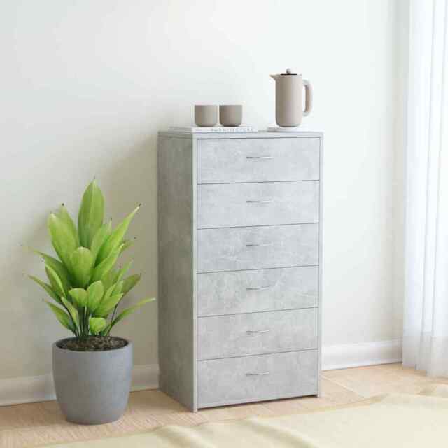 Sideboard With 6 Drawers Concrete Grey 50x34x96 Cm Engineered Wood