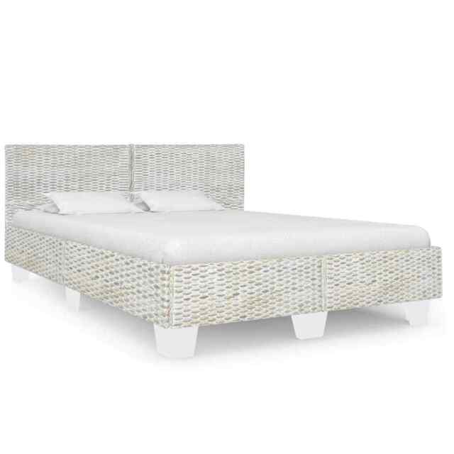Bed Frame Grey Natural Rattan 140x200 Cm Vidaxl