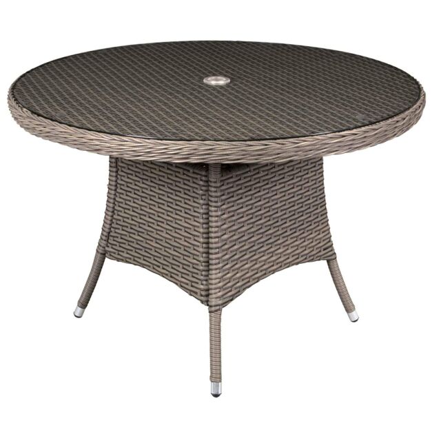Round Garden Table, Dining, Glass Top, Chester Rattan Wicker, Ø110cm -