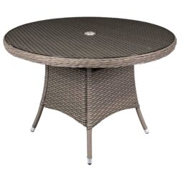 Round Garden Table, Dining, Glass Top, Chester Rattan Wicker, Ø110cm -