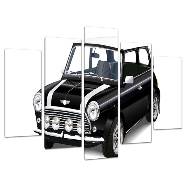 Five Part 5 Canvas Black White Wall Art Picture Mini Cooper 5095