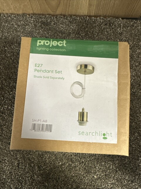 Searchlight Project Single Pendant Es E27 Lamp Light Antique Brass