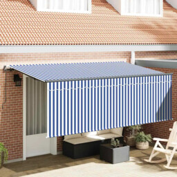 Retractable Awning Blue And White 350 X 200 Cm Fabric Metal Vidaxl