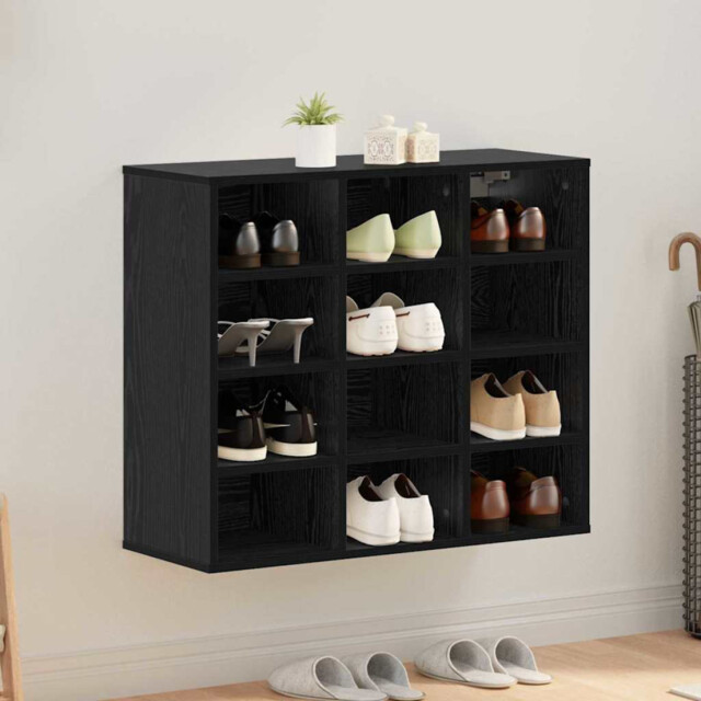 Shoe Cabinet Black Oak 77.5x30x67cm Engineered Wood Hallway Organizer
