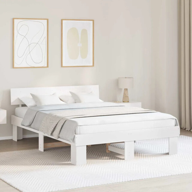 Bed Frame With Headboard White 160 X 200 Cm Solid Pine Wood Vidaxl