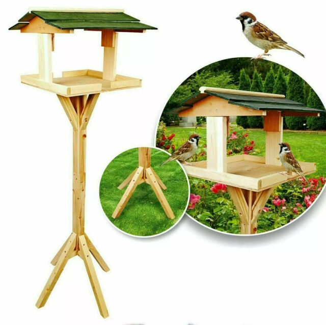 Traditional Wooden Bird Table Garden Birds Feeder Feeding Station Free