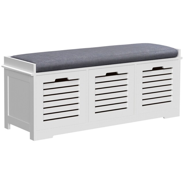 Homcom 3-door Shoe Storage Bench Cushion Seat Slatted Doors, White