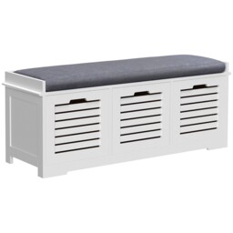 Homcom 3-door Shoe Storage Bench Cushion Seat Slatted Doors, White