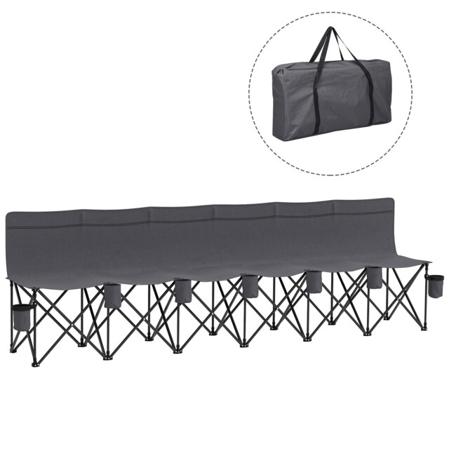Folding 6-seater Bench Chair Charcoal Grey Metal Oxford Fabric With