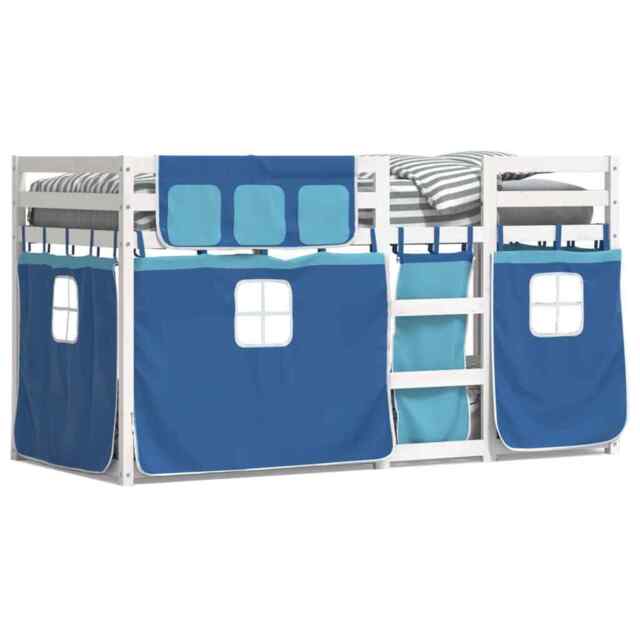 Bunk Bed With Curtains Blue 80x200 Cm Solid Wood Pine Vidaxl