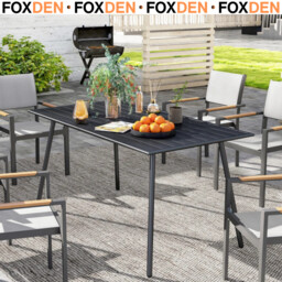 Metal Outdoor Table Black Garden Dining Table For 6 People Slat Top