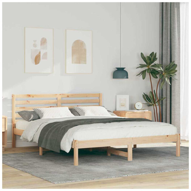 Bed Frame Natural Solid Pine 140x200cm Platform Slatted Minimalist