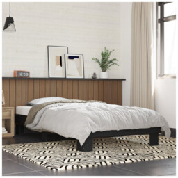 Bed Frame Black 140x200cm Engineered Wood & Metal Plywood Slats Modern