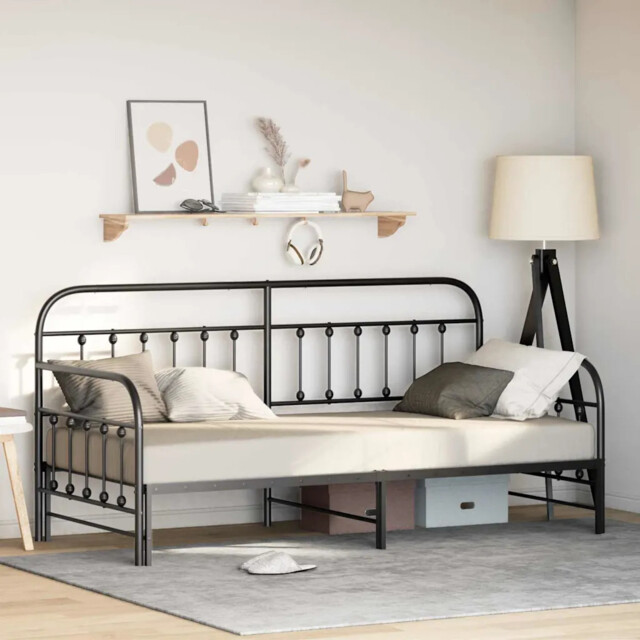 Daybed Frame With Headboard Black 90 X 200 Cm Steel Vidaxl