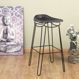 High Chair Bar Stool Genuine Leather Metal Hair Pin Legs Handmade