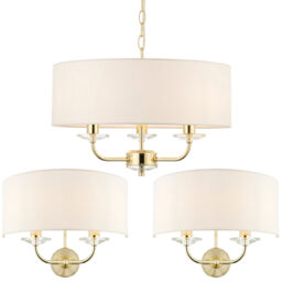 3 Bulb Ceiling Pendant Lamp & 2x Matching Twin Wall Light Modern Brass