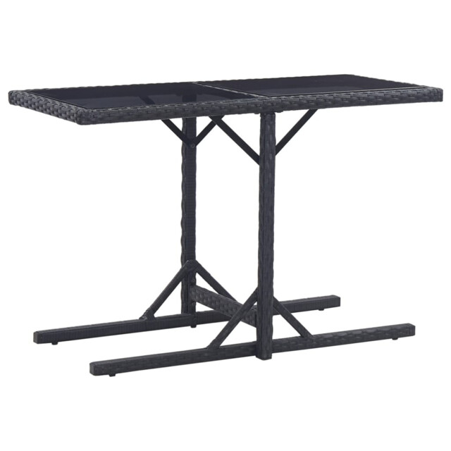 Garden Table Black 110x53x72cm Poly Rattan Steel Frame Glass Top