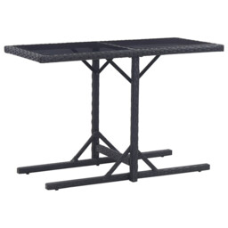 Garden Table Black 110x53x72cm Poly Rattan Steel Frame Glass Top