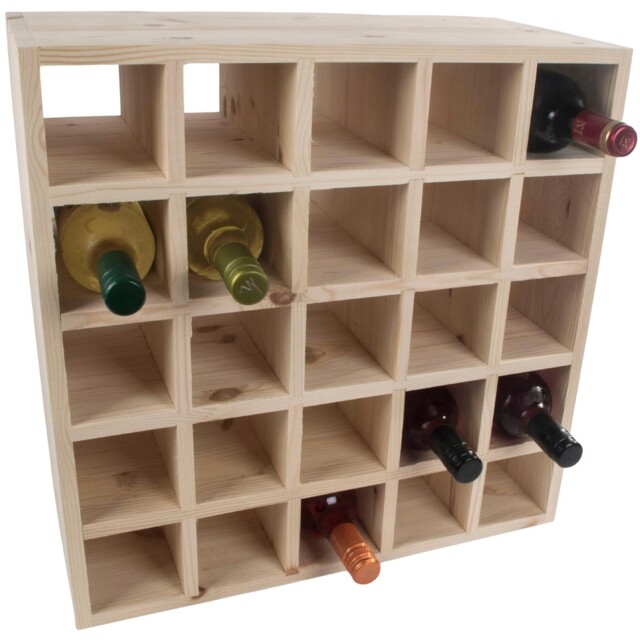 Square 25 Bottle Wooden Wine Rack Cellar Storage Holder Unpainted