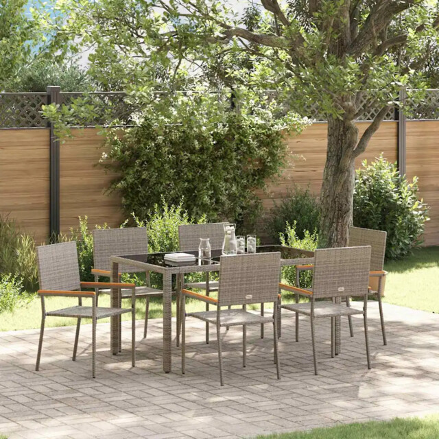 Garden Dining Set 7 Pcs Grey 150 X 90 X 75 Cm Poly Rattan Vidaxl