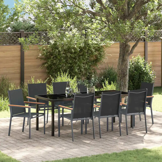 Garden Dining Set 9 Pcs Black Powder-coated Steel Vidaxl