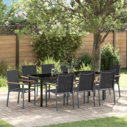 Garden Dining Set 9 Pcs Black Powder-coated Steel Vidaxl
