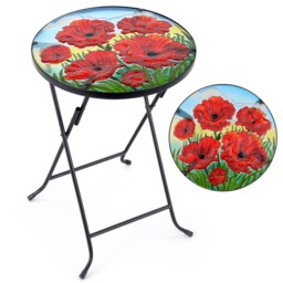 Folding Glass Table Garden Outdoor Patio Decoration Painted Round Top