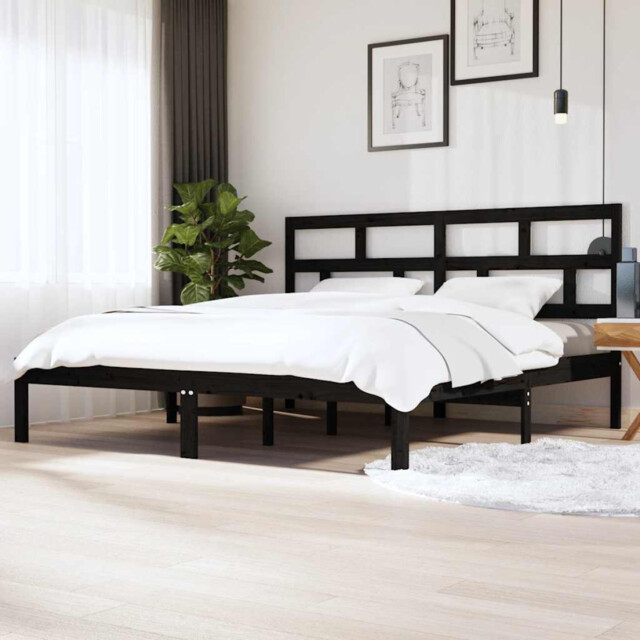Bed Frame Black Solid Pine Small Single 75x190cm Rustic Headboard