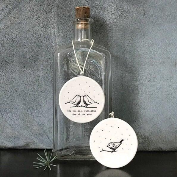 White Flat Porcelain Christmas Decoration - Wonderful Time Robins East