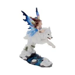 Free Spirit Figurine Fairy And White Winter Wolf Ornament