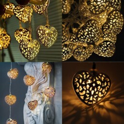 20x Metal Moroccan Warm White Led Heart Fairy 20 Silver Heart,
