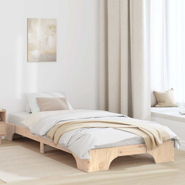 Bed Frame Solid Pine Natural 90x200 Cm Slatted Fixed 31 Cm Height