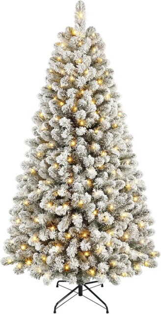7ft Pre Lit Christmas Tree Snow Flocked With 320 Warm White Led