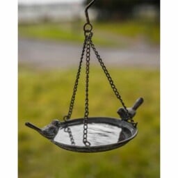 Silver Hanging Bird Feeder Distressed Metal Effect Tray Chain Garden
