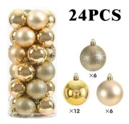 24/pcs 8cm Gold Christmas Ball Ornaments Set Painted Christmas