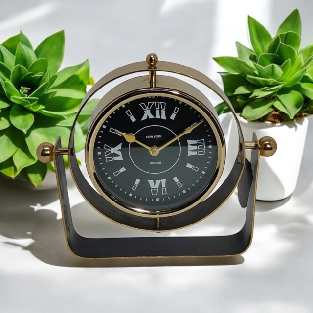 Table Clock Antiquebrass 27x22x7cm Handfinished Metal Case Matte Glass