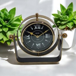 Table Clock Antiquebrass 27x22x7cm Handfinished Metal Case Matte Glass
