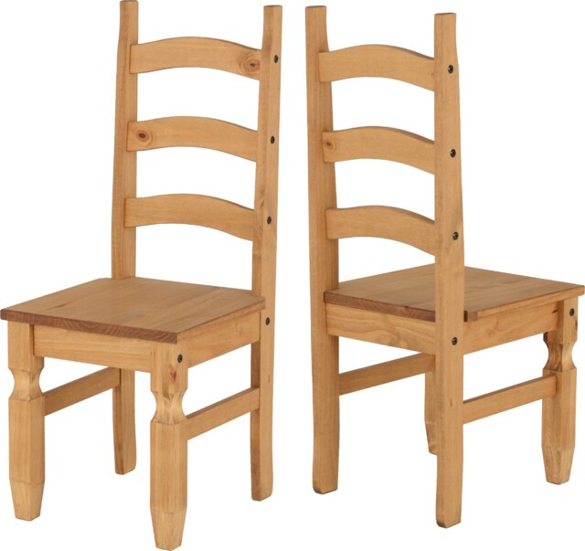 Corona Dining Chair Pair (x2 Per Box) Wax Solid Wood Pine Rustic