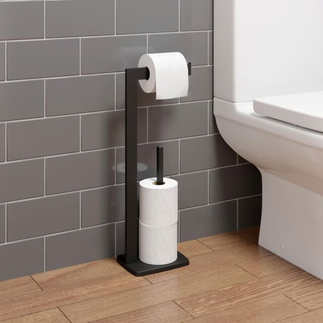 Square Black Freestanding Toilet Roll Holder Bathroom Stainless Steel