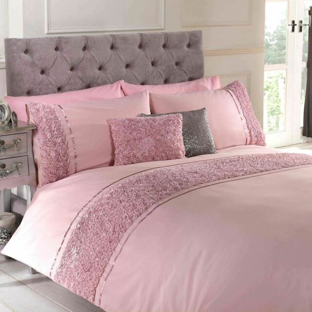 Embellished Ruffled Flowers Duvet Cover Set Or Cushion - Cream Grey