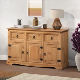 Corona Sideboard 3 Door 3 Drawer Solid Pine Wood Dresser Wooden