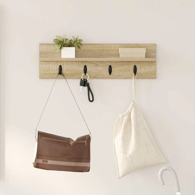 Wall-mounted Coat Rack With Shelf Sonoma Oak 60 X 10.5 X 18 Cm Vidaxl