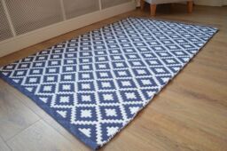 Floor Rug, 100% Cotton Diamond Weave Indigo Blue / White 120x180cm