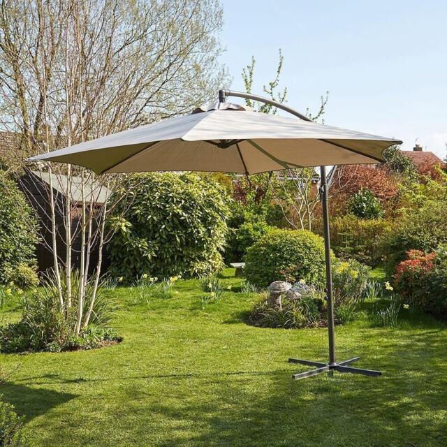 Garden Cantilever Parasol 3 Metre Patio Shade Heavy Duty Metal Base