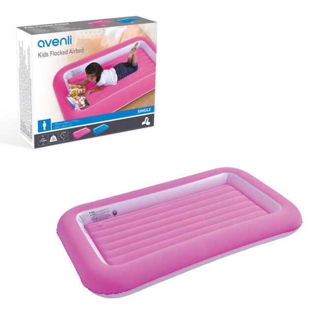 Kids Airbed / Single Bed Size / Easy To Inflate / 2 Colours / Flocked